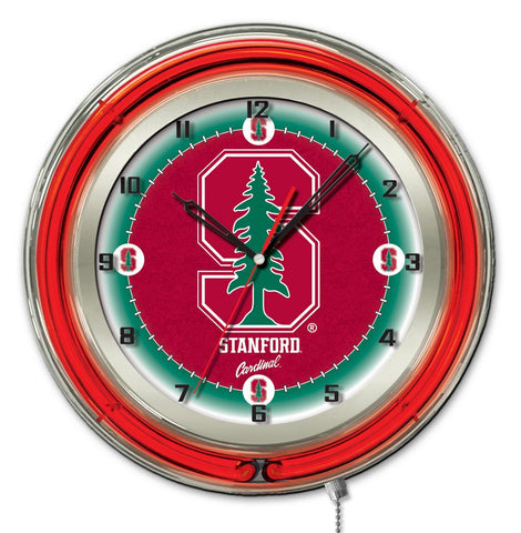 Horloge murale alimentée par batterie universitaire rouge néon Stanford cardinal hbs (19") - faire du sport