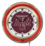 Texas A&M Aggies HBS Neon Red Maroon College Battery Powered Wall Clock (19") - Sporting Up