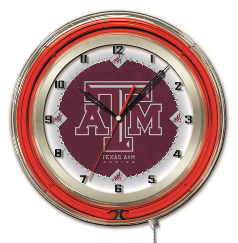 Reloj de pared con pilas de la universidad Texas a&m aggies hbs neón rojo granate (19") - deportivo