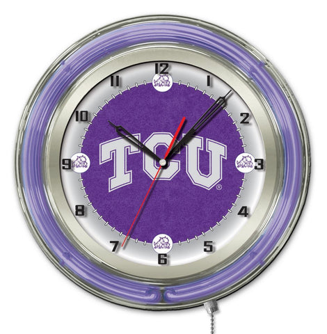 Horloge murale alimentée par batterie Tcu Horned Frogs hbs néon violet college (19") - faire du sport