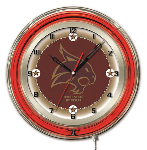 Boutique Texas State Bobcats hbs néon rouge marron collège horloge murale alimentée par batterie (19") - Sporting Up