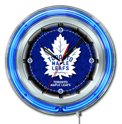Magasinez l'horloge murale alimentée par batterie de hockey bleu néon hbs des Maple Leafs de Toronto (19") - Sporting Up
