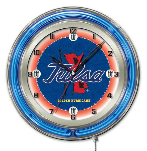 Boutique Tulsa Golden Hurricane HBS Horloge murale à piles bleu néon College (19") - Sporting Up