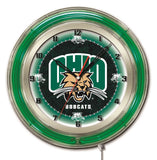 Ohio bobcats hbs neón verde negro universitario reloj de pared con batería (19 ") - deportivo