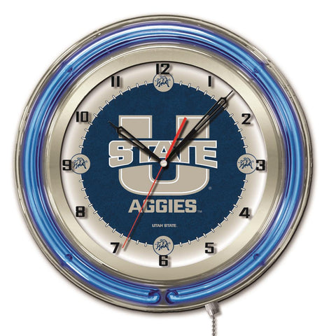 Shop Utah State Aggies HBS Neon Blue College Battery Powered Wall Clock (19") - Sporting Up