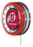 Utah Utes HBS Neon Red College Battery Powered Wall Clock (19") - Sporting Up