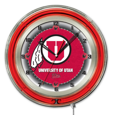 Utah utes hbs reloj de pared con batería universitario rojo neón (19 ") - deportivo