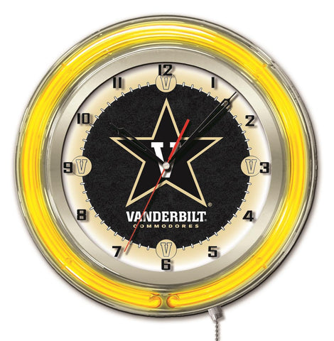 Vanderbilt Commodores HBS neongelbe College-Wanduhr mit Batteriebetrieb (19 Zoll) – sportlich