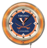 Virginia Cavaliers HBS Neon Orange Navy College Battery Powered Wall Clock (19") - Sporting Up