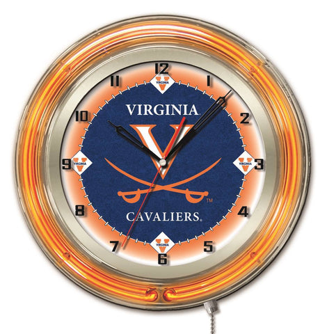 Shoppen Sie die batteriebetriebene Wanduhr „Virginia Cavaliers HBS Neon Orange Navy College“ (19 Zoll) – sportlich