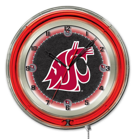 Reloj de pared con batería de la universidad roja neón hbs de los pumas del estado de Washington (19 ") - deportivo