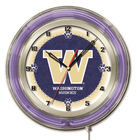 Shop Washington Huskies HBS Neon Purple College Battery Powered Wall Clock (19") - Sporting Up