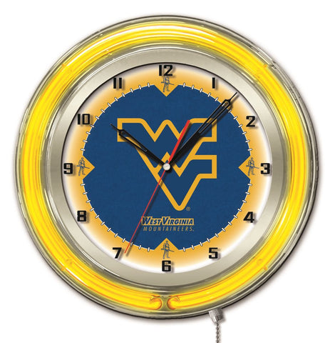 Reloj de pared con batería de color amarillo neón hbs de los montañeros de West Virginia (19") - sporting up
