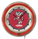 Wisconsin Badgers HBS Neon Red Badger College Battery Powered Wall Clock (19") - Sporting Up