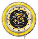 Wichita state shockers hbs reloj de pared con batería universitario amarillo neón (19 ") - deportivo
