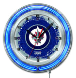 Winnipeg Jets HBS Neon Blue Hockey Battery Powered Wall Clock (19") - Sporting Up