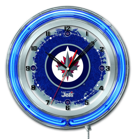 Magasinez l'horloge murale à piles de hockey bleu néon hbs des Jets de Winnipeg (19") - Sporting Up