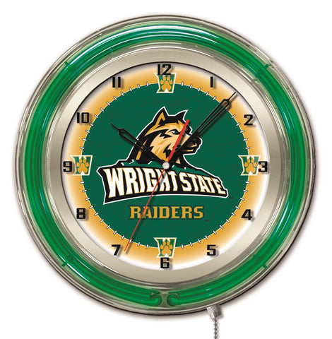 Reloj de pared con batería de la universidad verde neón hbs de Wright state raiders (19 ") - deportivo