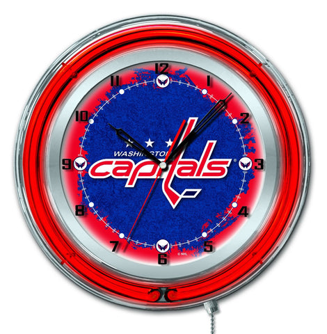 Reloj de pared con batería de hockey rojo neón hbs de Washington capitals (19 ") - deportivo