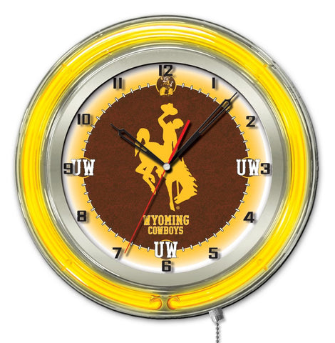 Achetez une horloge murale alimentée par batterie hbs des cowboys du Wyoming jaune fluo (19") - faire du sport