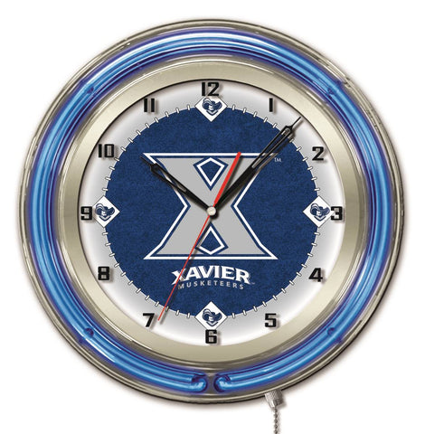 Xavier Musketeers HBS Neon Blue College Battery Powered Wall Clock (19") - Sporting Up