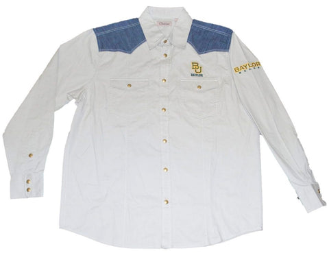 Shop Baylor Bears Chiliwear Beige Denim Shoulder Button Up Long Sleeve T-Shirt (L) - Sporting Up