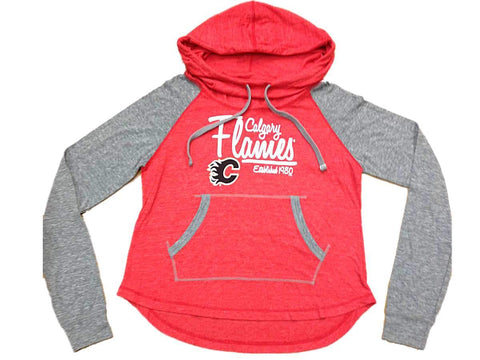 Shoppen Sie das Calgary Flames SAAG NHL Red Two Toned Slub Neck LS Hoodie Sweatshirt für Damen (M) – Sporting Up