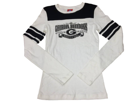 Camiseta (s) con cuello redondo ls en blanco y negro para mujer de Georgia bulldogs 5th & ocean - sporting up