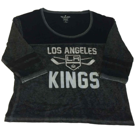 Shop la kings saag t-shirt à manches 3/4 et encolure dégagée pour femme gris anthracite noir (m) - sporting up