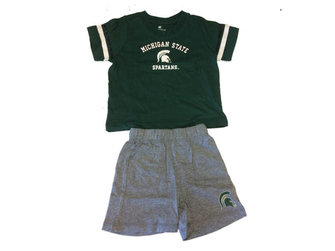 Compre un conjunto infantil de camiseta verde y pantalones cortos grises del Coliseo de los Spartans del Estado de Michigan (6-12 m) - Sporting Up