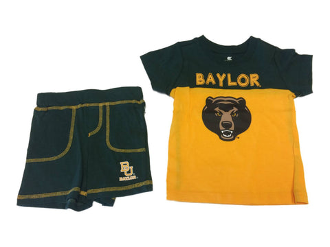 Baylor bears colosseum spädbarnsgrön gul t-shirt & shorts outfitset (6-12m) - sportigt
