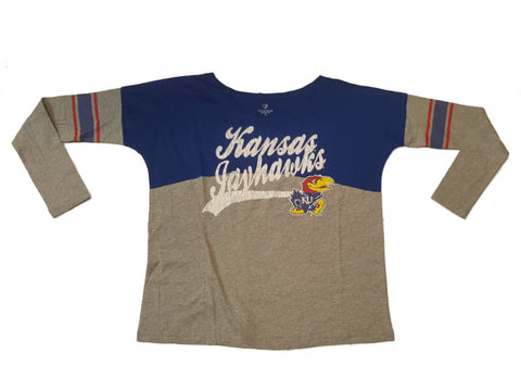 Shop Kansas Jayhawks Colosseum WOMENS Blue & Gray LS Scoop Neck T-Shirt (M) - Sporting Up