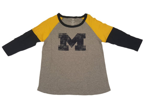 Michigan Wolverines Colosseum Graues Damen-T-Shirt mit 3/4-Ärmeln und Rundhalsausschnitt (M) – sportlich