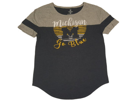 Michigan Wolverines Colosseum WOMENS Gray & Navy Stipe Logo SS T-Shirt (M) - Sporting Up
