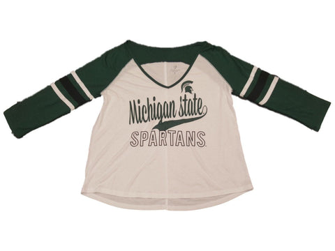 Michigan state spartans camiseta ultra suave con cuello en V y manga 3/4 para mujer (m) - sporting up