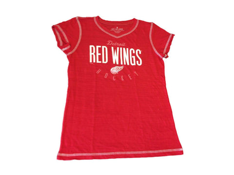 Detroit red wings saag ungdom flickor röd burnout stil ss v-ringad t-shirt (l) - sporting up