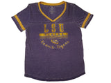 LSU Tigers Colosseum WOMEN Purple Yellow Burnout Short Sleeve V-Neck T-Shirt (M) - Sporting Up
