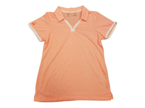 Shop Antigua Desert Dry PRF 72 WOMENS Neon Coral White Stripe Golf Polo T-Shirt (M) - Sporting Up