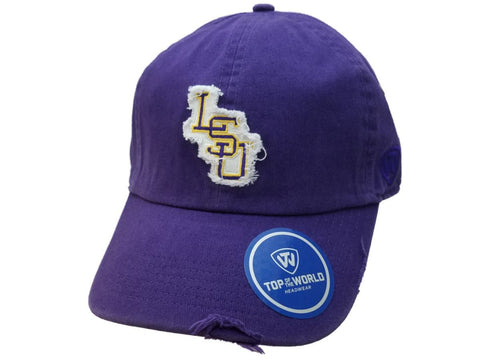 Lsu tigres remolque púrpura logotipo deshilachado usado desgastado strapback slouch relax hat cap - sporting up