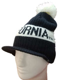 Cal Bears TOW Navy and White Acrylic Knit Visor Beanie Hat Cap with Poof Ball - Sporting Up