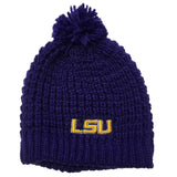 LSU Tigers TOW Purple Thick Acrylic Knit Skull Beanie Hat Cap with Poof Ball - Sporting Up