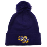 LSU Tigers TOW Purple 100% Acrylic Knit Cuffed Beanie Hat Cap with Poof Ball - Sporting Up