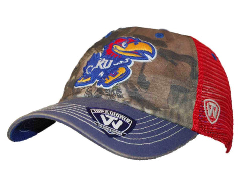 Kansas Jayhawks Top of the World 8-punkts Camo Red Mesh Snapback Hat Cap - Sporting Up