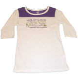 Kansas State Wildcats Blue 84 1/4 Sleeve Metallic Silver Text Womens White Shirt - Sporting Up