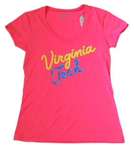 Shop Virginia Tech Hokies Gear for Sports Hot Pink Womens V-Neck T-Shirt (M) - Sporting Up
