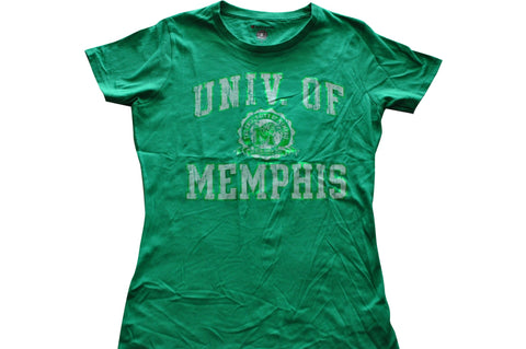 Memphis Tigers Champion Damen-T-Shirt mit verblasstem Wappen-Logo in Grün (M) – sportlich