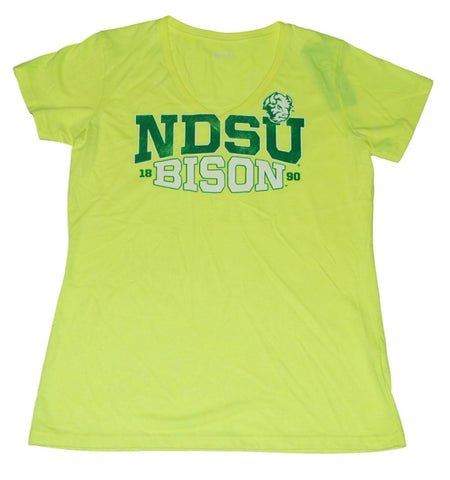 Shop North Dakota State Bison Gear for Sports Women Neon Yellow V-Neck T-Shirt (M) - Sporting Up