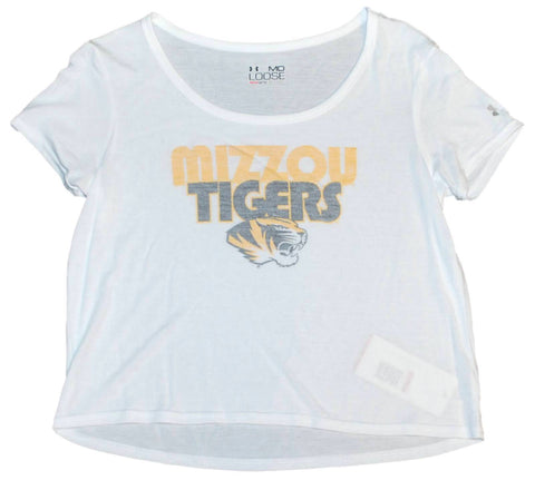 Shop Missouri Tigers Under Armour Women White HeatGear Loose Cropped T-Shirt (M) - Sporting Up