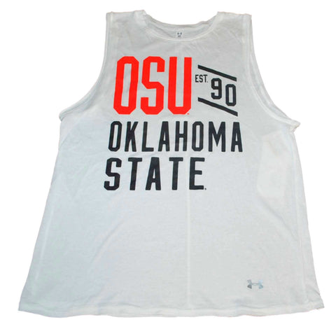 Boutique Oklahoma State Cowboys UA Under Armour Women White Loose Heat Gear Débardeur (M) - Sporting Up