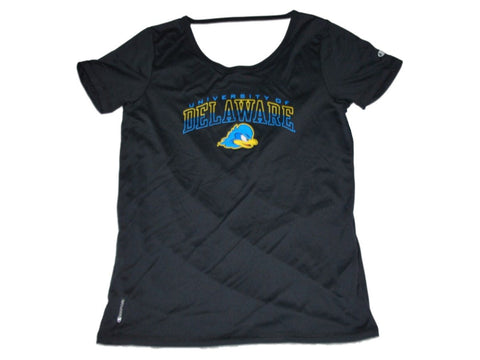 Shoppen Sie das Delaware Blue Hens Champion Damen-T-Shirt „Vapor Quick Dry“ in Schwarz mit Cut-out-Rückseite (M) – sportlich